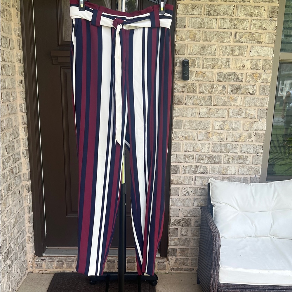 Express High Rise Ankle Trouser Pants Maroon, Navy, Black & White Striped size 4